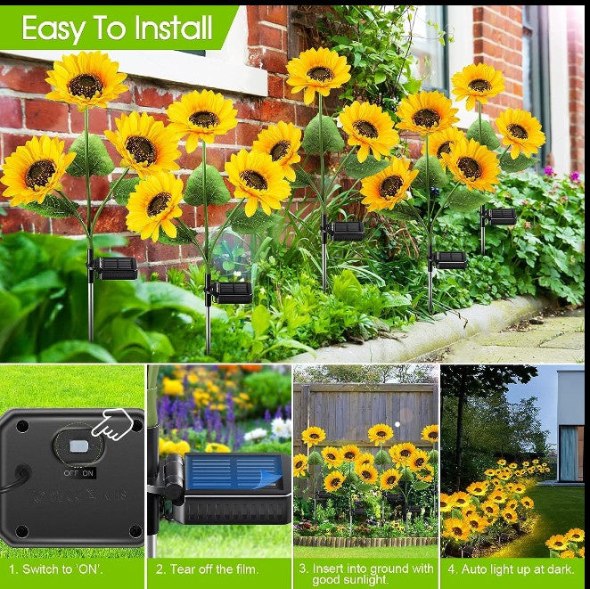 Solar Sunflower Garden Lights (2 Pcs) – Waterproof Outdoor LED Decoration